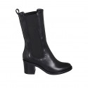 Woman's high ankle boot with elastic bands in black leather heel 6 - Available sizes:  32, 33, 34, 35, 42, 43, 44, 45, 46, 47