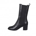 Woman's high ankle boot with elastic bands in black leather heel 6 - Available sizes:  32, 33, 34, 35, 42, 43, 44, 45, 46, 47