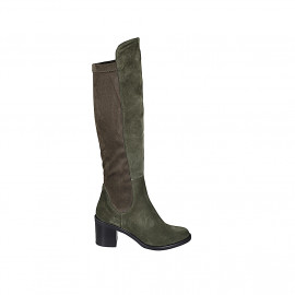 Bota para mujer en tejido elastico y gamuza verde con media cremallera tacon 6 - Tallas disponibles:  32, 42, 45