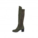 Bota para mujer en tejido elastico y gamuza verde con media cremallera tacon 6 - Tallas disponibles:  32, 42, 45