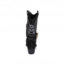 Woman's Texan boot with half zipper, rhinestone buckle and white embroidery in black suede heel 5 - Available sizes:  32, 33, 34, 42, 43, 44, 45, 47