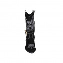 Woman's Texan boot with half zipper, rhinestone buckle and white embroidery in black suede heel 5 - Available sizes:  32, 33, 34, 42, 43, 44, 45, 47