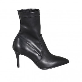 Woman's pointy ankle boot in black leather and elastic material 7 - Available sizes:  33, 42, 43