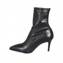 Woman's pointy ankle boot in black leather and elastic material 7 - Available sizes:  32, 33, 34, 42, 43, 44, 45, 46, 47