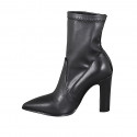 Botines puntiagudos para mujer en piel y material elastico negro tacon cuadrado 10 - Tallas disponibles:  32, 33, 42, 44, 46