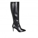 Bottes à bout pointu pour femmes en cuir noir avec fermeture éclair talon 7 - Pointures disponibles:  33, 34, 43, 44