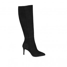 Woman's pointy boot in black suede heel 7 - Available sizes:  32, 42