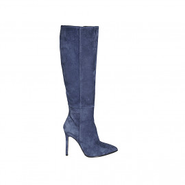 Botas a punta en gamuza azul con cremallera para mujer tacon 10 - Tallas disponibles:  42, 43