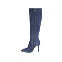 Botas a punta en gamuza azul con cremallera para mujer tacon 10 - Tallas disponibles:  32, 34, 42, 43, 47