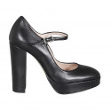 Woman's Mary Jane pump with strap and platform in black leather heel 11 - Available sizes:  31, 34, 35, 42, 43, 46