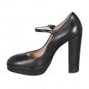 Woman's Mary Jane pump with strap and platform in black leather heel 11 - Available sizes:  31, 34, 35, 42, 43, 46