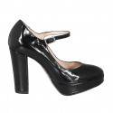 Escarpin Mary Jane pour femmes avec courroie et plateau en cuir verni noir talon 11 - Pointures disponibles:  31, 33, 35