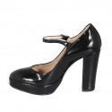 Woman's Mary Jane pump with strap and platform in black patent leather heel 11 - Available sizes:  31, 33, 34, 35, 42, 43, 46, 47