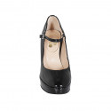 Zapato Mary Jane para mujer con cinturon y plataforma en charol negro tacon 11 - Tallas disponibles:  31, 33, 35