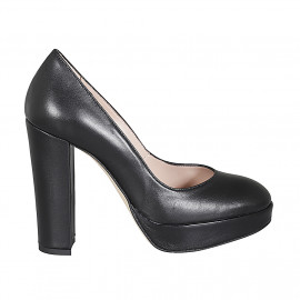 Escarpin pour femmes avec plateforme en cuir noir avec talon 11 - Pointures disponibles:  31, 32, 34, 35