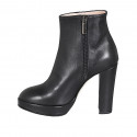 Bottines pour femmes avec fermeture éclair et plateforme en cuir noir talon 11 - Pointures disponibles:  31, 33, 35, 42, 43, 45