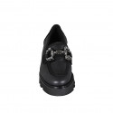 Mocassin pour femmes avec accessoire et strass en cuir et daim noir talon 4 - Pointures disponibles:  32, 33, 34, 35, 43, 44, 45