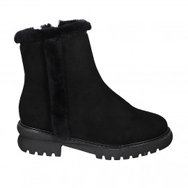 Woman's ankle boot with zipper and fur lining in black suede heel 4 - Available sizes:  32, 42, 43