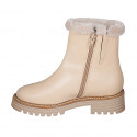 Stivaletto da donna in pelle beige con cerniera e fodera in pelliccia tacco 4 - Misure disponibili: 32, 33, 34, 42, 43, 44, 45