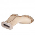 Stivaletto da donna in pelle beige con cerniera e fodera in pelliccia tacco 4 - Misure disponibili: 32, 33, 34, 42, 43, 44, 45