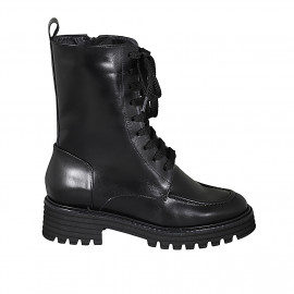 Bottines avec lacets et fermeture éclair pour femmes en cuir noir talon 4 - Pointures disponibles:  32, 42, 43, 44