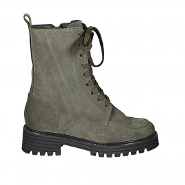 Botin para mujer con cordones y cremallera en gamuza verde tacon 4 - Tallas disponibles:  32, 44