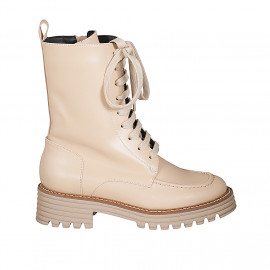 Bottines à lacets pour femmes en cuir beige avec fermeture éclair talon 4 - Pointures disponibles:  32, 33, 34, 42, 43, 45