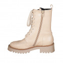 Stivaletto stringato da donna in pelle beige con cerniera tacco 4 - Misure disponibili: 32, 33, 34, 42, 43