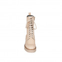 Botines para mujer en piel beis con cordones y cremallera tacon 4 - Tallas disponibles:  32, 33, 34, 42, 43