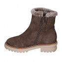 Woman's ankle boot with zipper and fur lining in brown suede heel 4 - Available sizes:  42, 43