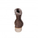 Woman's ankle boot with zipper and fur lining in brown suede heel 4 - Available sizes:  33, 34, 42, 43, 44