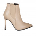 Woman's pointy ankle boot in beige leather with elastic and zipper heel 10 - Available sizes:  32, 43