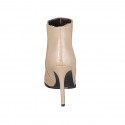 Woman's pointy ankle boot in beige leather with elastic and zipper heel 10 - Available sizes:  32, 33, 43, 44, 45, 46