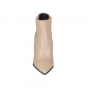 Woman's pointy ankle boot in beige leather with elastic and zipper heel 10 - Available sizes:  32, 33, 43, 44, 45, 46