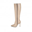 Woman's pointy boot in beige leather with zipper and heel 10 - Available sizes:  32, 33, 34, 42, 43