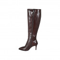 Bota a punta para mujer en piel marron con cremallera tacon 7 - Tallas disponibles:  32, 33, 42, 43, 44, 47