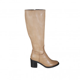 Woman's boot in beige leather with zipper heel 6 - Available sizes:  32