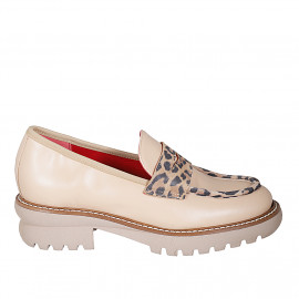 Mocassino da donna in pelle nude con mascherina in pelle con stampa maculata tacco 4 - Misure disponibili: 32, 42, 43, 44