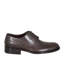 Men's elegant derby shoe with laces and captoe in brown leather - Available sizes:  36, 37, 38, 46, 47, 48, 49, 50, 51, 52