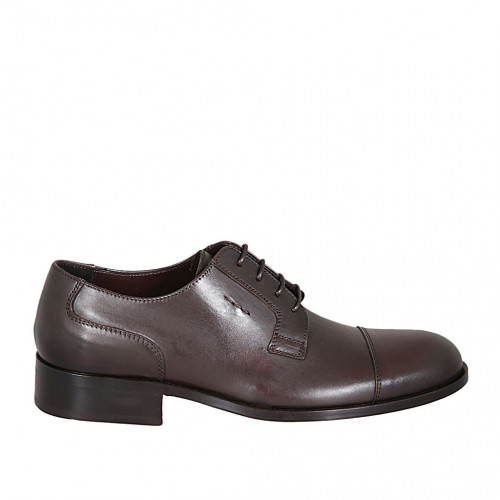 Zapato derby elegante con cordones y puntera para hombre en piel marron - Tallas disponibles:  36, 37, 38, 46, 47, 48, 49, 50, 51, 52