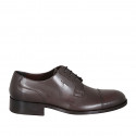 Men's elegant derby shoe with laces and captoe in brown leather - Available sizes:  36, 37, 38, 46, 47, 48, 49, 50, 51, 52