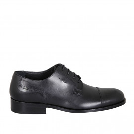 Men's laced derby shoe in black leather with captoe - Available sizes:  36, 38, 48, 49, 50, 51