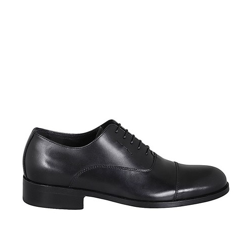 Chaussure derby à lacets pour hommes en cuir noir avec bout droit - Pointures disponibles:  36, 37, 38, 46, 47, 48, 49, 50, 51, 52