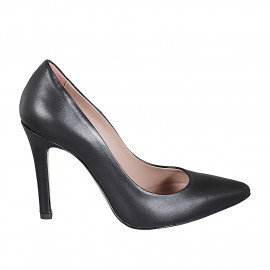 Escarpin à bout pointu pour femmes en cuir noir talon 10 - Pointures disponibles:  31, 32, 33, 34, 42, 43, 44