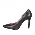 Zapato de salon a punta para mujer en piel negra tacon 10 - Tallas disponibles:  31, 32, 33, 34, 35, 42, 43, 44, 45