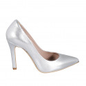 ﻿Escarpin à bout pointu pour femmes en cuir lamé argent talon 10 - Pointures disponibles:  31, 32, 34, 35, 42, 43, 44, 45