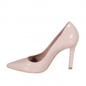 ﻿Woman's pointy pump in nude patent leather with heel 10 - Available sizes:  32, 33, 34, 35, 43, 44, 45