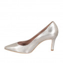 ﻿Woman's pointy pump in platinum laminated leather heel 7 - Available sizes:  31, 32, 33, 34, 35, 42, 43, 44, 45