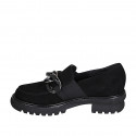 Woman's mocassin with chain and elastic band in black suede heel 4 - Available sizes:  32, 33, 34, 42, 43, 44, 45