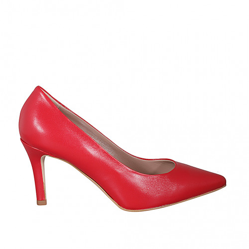 Zapato de salon puntiagudo para mujer en piel roja con tacon 7 - Tallas disponibles:  31, 32, 33, 34, 35, 42, 43, 44, 45